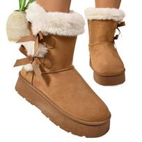 Fashion Flats Platform Snow Woman Ankle Boots Fur Bow Casual Warm Walking Shoes Women 2024 Trend Fashion Goth Boots Cozy Zapatos Femme 41 brown