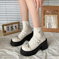 Madingi saldūs širdelės formos sagties Lolita batai Moteriški Kawaii Mary Janes batai Moteriški gotikiniai metaliniai papuošalai Stori kulniukai Aukštakulniai Y2K 4.5 balta