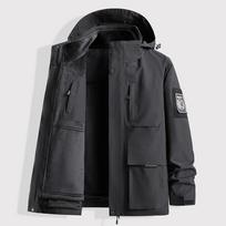 Men's Fleece Jacket with Detachable Inner Lining and Hooded Oversized Jacket 6XL gray