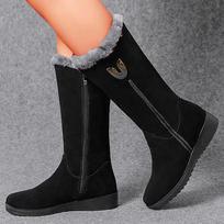 Fashion Winter Fur Warm Snow Boots 2024 Winter Shoes for Women Chunky Mid-calf Plush Non-slip Snow Flat Boots Fashion Botas De Mujer 35 juoda