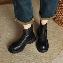 Krazing Pot Cow Skin Winter Round Toe Chunky Heels Fashion motorcycle Boots Women zipper Platform Ankle Boots 34 juoda
