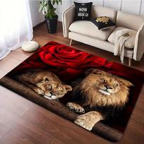 3D Liūtas su rožių gėlių raštu Plotinis kilimas Skalbiami mašinoje Flaneliniai kilimai Neslystantis grindų kilimėlis Miegamajam Svetainei Namų dekoras 40X60cm-16x24in