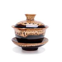 Kiniškas Gaiwan arbatos rinkinys žuvis Kung Fu arbatos terinas krosnies pokytis Gai wan daugiaspalvis arbatos indas Sancai arbatos puodelis kelionė Gražus virdulys beige