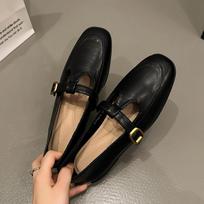 Retro Loafers Women'S Spring And Summer One-Pedal Flat-Soled Single Shoes Soft-Soled French Mary Jane Small Leather Shoes 35 juoda