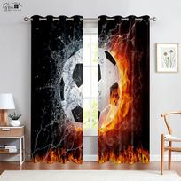Cool Water And Fire Football Hot-Blooded 3d Printed Curtains Suitable For Bedroom Living Room E-Sports Decorative Curtains 2PCS W50xH130(CM)x2PCS&Rod pocket blue