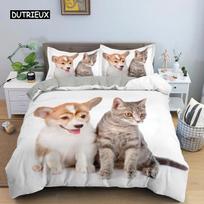 Dog and Cat Duvet Cover Set Queen Size Animal Theme Twin Bedding Set for Kids Boys Girls Microfiber 3D Puppy Kitten Quilt Cover EU single(135x200cm) gray