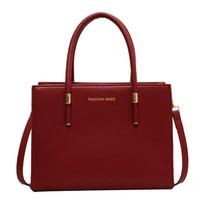 Bride Red Handle Tote Bag Fashion Temperament Large Capacity Commute Shoulder Pack Solid Simple Textured Women Messenger Bag (20cm<Max Length<30cm) black