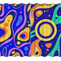 2Panel Semi-blackout Curtains 2024 New Color Wave Geometric Abstract Curtains Room Curtains Custom Cartoon Kitchen Short cortina 2x60Wx50H(CM)&Grommet Top red