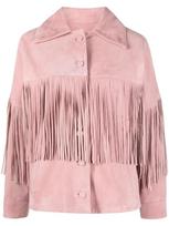 Barbie Baby Pink Designer Handmade Lambskin Jacket Fringe Leather Suede Women XS rožinė