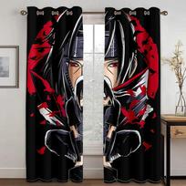 Japanese style Wave Sun samurai manga caricature animation Light Filtering Drapes 2 Panels Thin Curtains For Bedroom Living Room 50W130H(CM) 2PCS&Grommet Top white