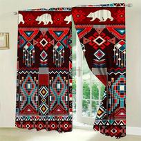 2 Panels Hippie Boho Curtains Abstract Texture Mandala Flowers Bohemian Curtain Room Decor Home Decor Bedroom Living Room Window 2x50W130H(CM)&Grommet Top red