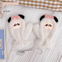 Plush Mittens Winter Women's Warm and Fleece Thickened Cotton Gloves Cartoon Puppy Neck Gloves Panda balta