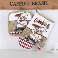 2pcs Polyester Cotton Microwave Oven Two-piece Set, Heat-resistant and Scald Resistant Oven Gloves, Table Mat, Kitchen Supplies beige