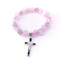 New Single Circle Popcorn Crystal Bead Bracelet with Fresh Cross Recitation Beads for UNISEX 19cm white