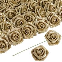 60 vnt. dirbtinės gėlės Blizgančios rožės Auksinės rožės 5,5 cm Dirbtinės gėlės Putplasčio rožės Dirbtinės rožės su koteliu Vestuvių vakarėliui „Pasidaryk pats“ Stalo puošmenoms 60 Pcs auksas
