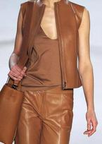 Brown Stylish Zipper Vest Coat Waist Coat Women Leather Party Lambskin Western S ruda