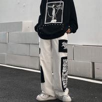 Men's Spring Printed Pocket Sweatpants Personalized Street Casual Loose Harlem Pants 5XL balta