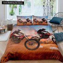 Motorcycle King Queen Duvet Cover Dirt Bike Bedding Set Motocross Racer Extreme Sports Quilt Cover Polyester Comforter Cover EU single(135x200cm)
