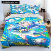 Cute Gawr Gura Hololive Anime Shark Comforter Bedding Set,Duvet Cover Bed Set Quilt Cover Pillowcase,king Queen Size Bedding Set EU single(135x200cm)
