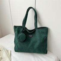 Women Corduroy Tote Handbag Zipper Vintage Tote Bag Foldable Retro Shoulder Bag with Coin Bag Large Capacity Versatile Sling Bag ARI 42x13x32.5cm žalia