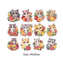 Heat Transfer Stickers Cute Cat Set Decals T-Shirt Diy Heat Press Appliqued Parches Ropa Hoodies Clothes Stickers Iron On Patch beige