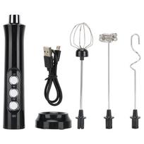 Electric Milk Frother Handheld Automatic Egg Beater Milk Shaker USB Charging black