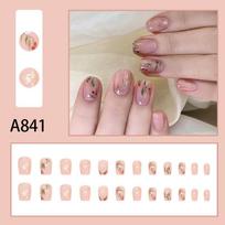 24 Pieces National Style Acacia Red Bean Wear Nail Art Nail Film Nail Film Short Fresh Fake Nail 24 Pieces Wear Nail beige