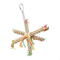 Standing Toy Bird Cage Toys Woven Spiral Rope Flexible Colorful Birdcage for Parrot beige