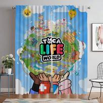 Toca Life World Window Curtain for Room 2 Panel Kitchen Curtains Partition Tulle for Bedroom Halloween Decoration Shades Living W50xH70cmx2pcs-CL