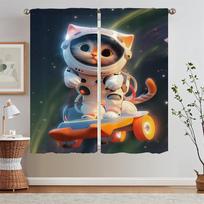 Space Cat Sheer Curtains for Living Room Window Curtains 2 Pcs Set Home and Decoration Customs Free Shipping Products Blackout W50xH70cmx2pcs-CL gray