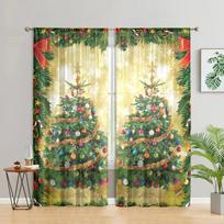 2 pieces, Christmas tree curtains -30% blackout - suitable for living room, bedroom, kitchen, home decoration W150CM H166CM&Rod pocket žalia