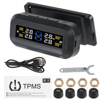 Tire Pressure Monitoring System Tyre Temperature Monitor Car TPMS Auto Security Alarm Digital LCD Display Solar USB Powered