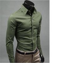 Men's Shirt Casual Men's Fashion Solid Color Long Sleeve Shirt S tamsiai žalia spalva