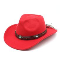 Western Cowboy Vintage Tweed Jazz Hat Felt Men'S And Women'S Prairie Top Hat M（56-58cm） raudona
