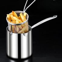 Deep Fryer Pot Small with Filter, Oil Cooking Multipurpose Strainer Basket Frying white