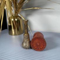 Brass cylindrical telescope with engraved sea pirate spyglass with brown leather case