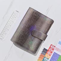 A6 Binder Gradient Laser English Notepad PU loose-leaf notebook Plan this week Plan Month Plan Ledger  Office Stationery A6 gray