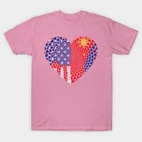 T Shirt Women Filipino American Flag Heart Harajuku Print Kawaii Tshirt Summer Short Sleeve Female T-Shirt Top Tee S rožinė