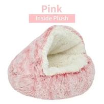 Comfortable Sleep Bag Cat Nest Kennel Soft Plush Warmed Long Plush Enclosed Round Cat Cushion for Small Pet Keep Warm Pet Bed 40cm beige