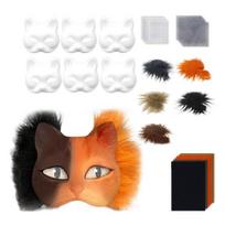 DIY Therian Masque Kit Cat Fox Animal Face Cushion with Fur Halloween Role-Playing black