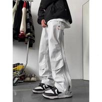 Men's Trendy 2024 Hong Kong Style Autumn Overalls with Big Pockets, Zipper & Drawstring M