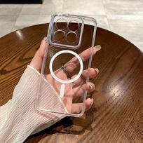 For Magsafe Clear Phone Case For Xiaomi Mi 14 Ultra 13T 13 12 12T Pro Magnetic Transparent Wireless Charging Shockproof Cover For Xiaomi 14 brown