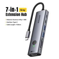 Essager 7 in 1 Type C to USB 3.0 Hub Expansion Dock Adapter Type C to 4K@30Hz HDMI PD100W Charge Dock Station Support SD/TF Read 7-in-1 USB Hub pilka