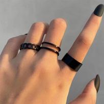 Black dark retro Hong Kong style three-piece set index finger joint ring women's fashion personality niche cold wind accessories tide