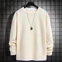 Unisex Fake Two-Piece Waffle Long-Sleeve Sweatshirt - Loose Round Neck, Solid Color, Large Size for Spring & Autumn XL balta