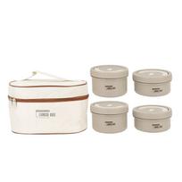 Bento Box Round Lunch Box Coffee Brown Stainless Steel Leakage Proof Thermal Sealing Food Storage L white