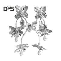 1 Pair Women Drop Earrings Retro Style Flower Shape Sparkling Cubic Zirconia Inlaid Tassel Earrings Jewelry Gift D