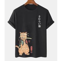 Animal Cat Print Vyriški marškinėliai Harajuku Mieli laisvi trumpomis rankovėmis viršūnės Madingi paprasti marškinėliai Dideli vyriški moteriški unisex drabužiai S smėlis