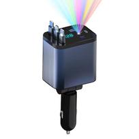 120W ištraukiamas automobilinis įkroviklio adapteris, 5-in-1 greito įkrovimo USB C žvaigždėto dangaus telefono įkroviklis su 3 ištraukiamais laidais, skirtas iPhone mėlyna