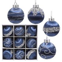 8cm Dažytų šilko Kalėdinių rutuliukų rinkinys - 9 vnt. 8cm 9pcs set mėlyna